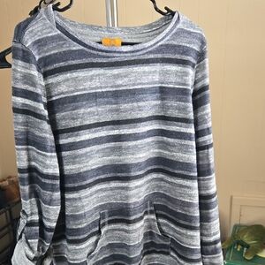Ruby Rd. Gray and Black Striped Knit Top